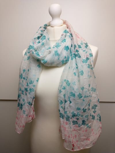 Lange dames sjaal Mireille gebloemd groen roze wit rood