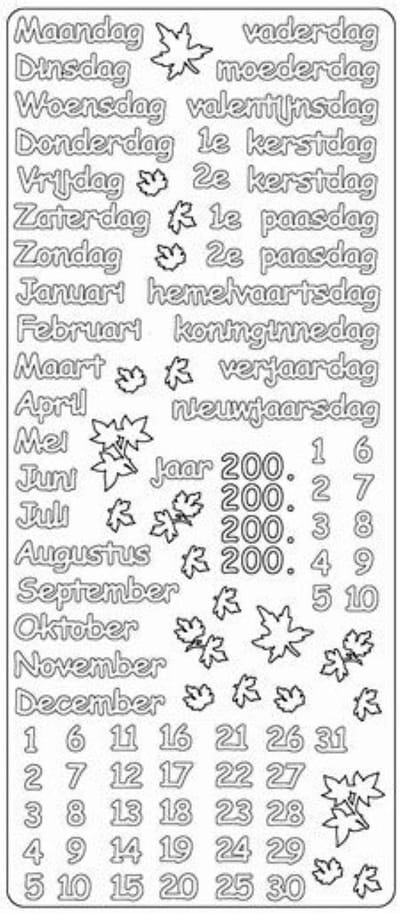 Jeje 2036 Stickers zilver kalender - maanden - dagen van de week - jaren - feestdagen - planner - datum - art journal - scrapbooking agenda - peel off