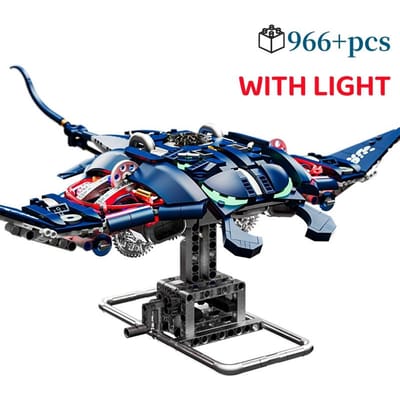 Mechanische Pijlstaartrog Bouwstenen Creatief Model Kinderen Assemblage Speelgoed Cadeaus Lichtgevende Stenen Zee Dieren Mobulidae Leven Set black