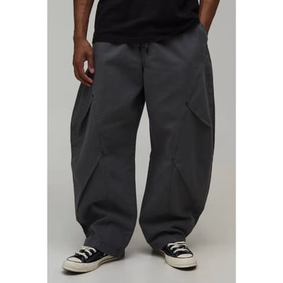 Ballonmodel Broek Met Elastische Taille, Dubbele Beenplooi En Twill Stof | Grey | Size XS