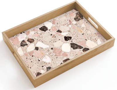 Dienblad hout 40x30 cm - Schootdienblad - Licht - Roze - Terrazzo - Stenen - Borrelplank rechthoek - Plateau dienbladen