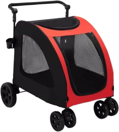 Huisdier Kinderwagen - Hondenbuggy Kattenwagen - Reizen met Huisdier - Opvouwbaar Met 4 Wielen - 65*125*108cm - Rood Zwart