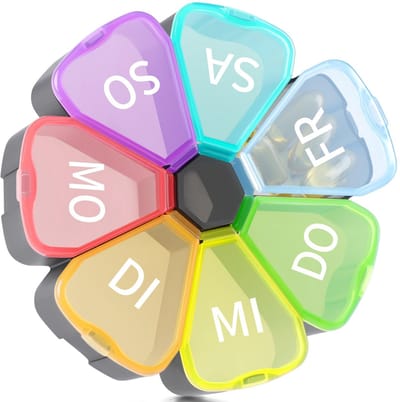 Dailygoody - Tablettenbox - Pillendoos voor 7 Dagen - Handig voor Onderweg - Grote Vakken - Medicijnbox met Kleurcodes - Geschikt voor Organisatie - Rond