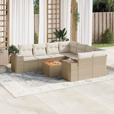 vidaXL - 9-delige - Loungeset - met - kussens - poly - rattan - beige
