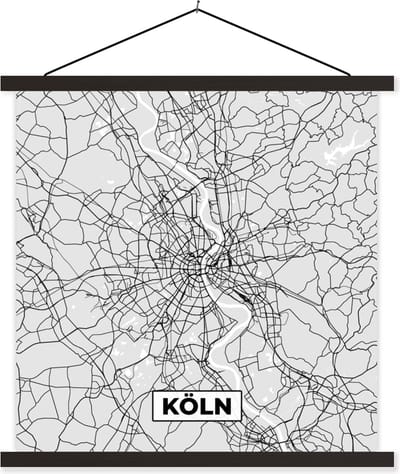 Posterhanger incl. Poster 60x60 cm - Schoolplaat - Plattegrond - Köln - Duitsland - Kaart - Stadskaart - Textielposter - Zwarte latten - Stadskaart