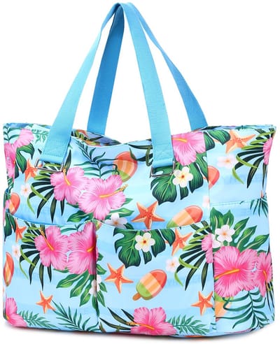 Strandtas XXL familie badtas dames grote strandtas met ritssluiting zomer zwemtas saunatas tote bag tas voor strand zwembad reizen met natte tas, zandbestendig en waterdicht