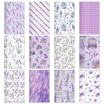 Inovra - Boerni 12 Pack Paars Lavendel Kleine Pocket Notebook Journals, Bloem Vlinder Bloemen Strepen Memo Kladblok Mini Notebook Hardcover Gevoerde Notitieblokken voor Thuiskantoor Briefpapier Supplies Party