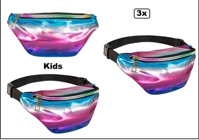 3x Heup/buik tasje verstelbaar blauw/roze - KIDS - Carnaval thema feest party optocht