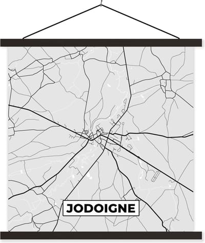 Posterhanger incl. Poster 60x60 cm - Schoolplaat - Zwart Wit – België – Plattegrond – Stadskaart – Kaart – Jodoigne - Textielposter - Zwarte latten - Stadskaart