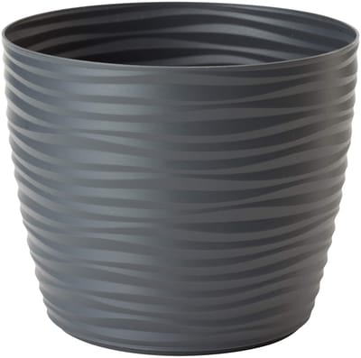 Overpot rond golven slim bloempot 3D effect antraciet H: 19 cm D: 23cm