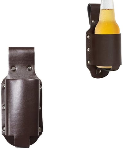 Dailygoods- Bierholster PU-leer - Draagbare Bekerhouder - Tailleriem - Verstelbaar - Geschikt voor Blikjes/Flessen - Hoogwaardig Materiaal - Drankenhouder