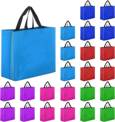 Herbruikbare geschenkzakjes in 6 kleuren, glanzende boodschappentassen met handgrepen voor verjaardagsfeesten, bruiloften en Kerstmis - 33 x 25 x 25 cm, duurzaam en stijlvol