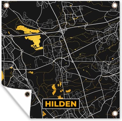 Tuin poster Goud – Duitsland – Plattegrond – Gold – Stadskaart – Kaart – Hilden - 200x200 cm - Tuindoek