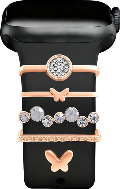 xoxo Wildhearts metalen armband bedeltjes - Geschikt voor siliconen bandjes - o.a. Apple Watch / Samsung bandjes 20mm / 22mm - Vlinders - modieus ontwerp met diamantjes - gemakkelijk te bevestigen - Rosé Goud