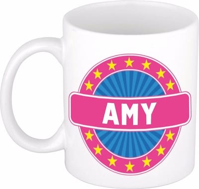 Bellatio Decorations - Amy voornaam - koffiemok - beker - wit/roze - 300 ml - Cadeau - Dames - Collega - Moederdag - Verjaardag
