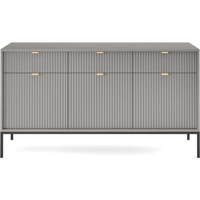 Selsey Vellore - driedeurs commode 154 cm - grijs met gecanneleerde fronten en gouden handgrepen
