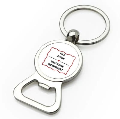 Akyol - i'm a cousin what's your superpower? flesopener - Neef - super neef - verjaardag - cadeautje voor neef - neef artikelen - kado - geschenk - 9 bij 3 cm