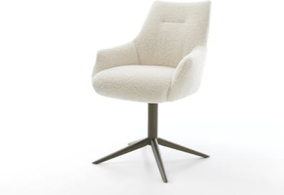 Eetkamerstoel Alja-Flex met armleuning kruispoot afwerking met titanium teddy beige 360° draaibaar rocker-functie pocketveer kern