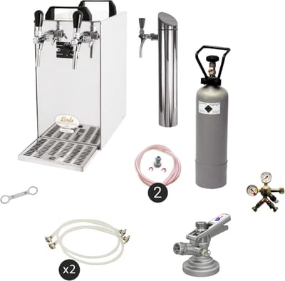 Complete set - Biertap - Kontakt 40 - 2-kraans, 50 liter/u - Beertender - Thuistap - Bierkoeler - met Fustkoppeling KeyKeg