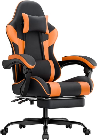 Gamestoel - Gaming Stoel met Voetsteun - Ergonomische Bureaustoel - Verstelbare Rugleuning 90-135° - Gaming Chair met Lendenkussen & Hoofdsteun - Draaistoel - PC Stoel - 58,5x63x120,5 cm - Zwart Oranje
