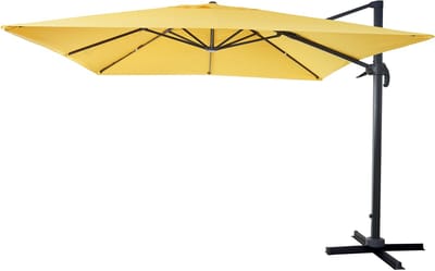 Zweefparasol MCW-A96, parasol 3x3m (Ø4.24m) polyester aluminium/staal 23kg ~ geel zonder voet, draaibaar
