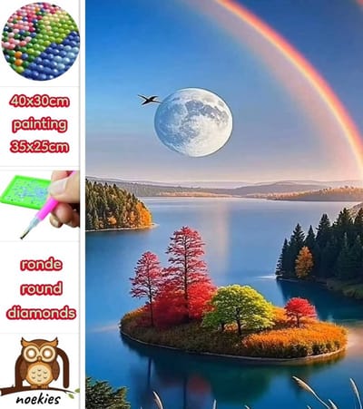 40x30cm Diamond Painting regenboog landschap (rond) nr 221