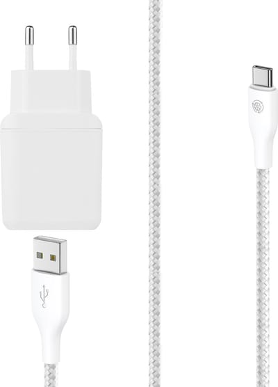 Usb Adapter 18w + usb A naar usb C kabel 1m - Usb stekker 5v 3a - Snel oplader geschikt voor Android smartphone / tablet / e-reader
