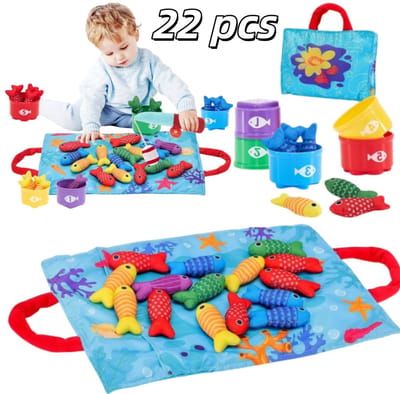 22-delige set - Stoffen visspeelgoed - 10-in-1 multifunctioneel - Educatief speelgoed voor jonge kinderen - Educatieve pop - Verpakkingsgrootte: 16*14,5*8 cm - Voor het spelenderwijs leren van cijfers en kleuren door jonge kinderen - Kleurrijk