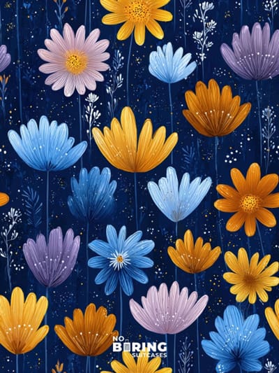 Kinderkoffer roze - Bloemen - Paars - Blauw