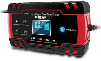 EXCITAT 8A 12V/24V autoacculader - draagbaar - met LCD-scherm - voor auto's, motoren en vrachtwagens - niet geschikt voor het opladen van lithium-accu's - rood