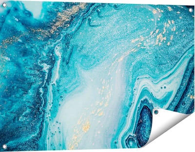 Gards Tuinposter Abstracte Kunst Blauwe Oceaan - 90x60 cm - Tuindoek - Tuindecoratie - Wanddecoratie buiten - Tuinschilderij