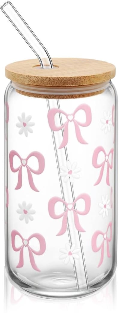 Dailygoods- Drinkglas met Deksel - Drinkglas met Rietje - Inclusief Glazen en Metalen Rietje - Esthetisch Ontwerp - Reinigingsborstel - Drinkbeker