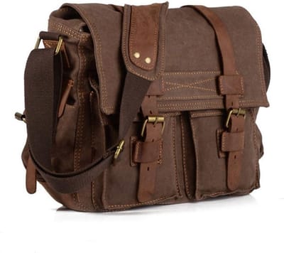Vintage militaire canvas schoudertas voor mannen - 14.5 inch crossbody tas voor laptop, notebook en schoolgebruik (bruin)