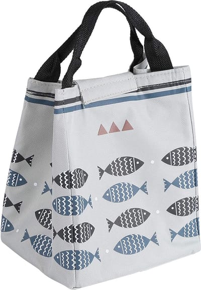 Winkrs - Lunchbag met isolatie - Lichtblauwe lunchbag met vissen - Koeltas van Oxford stof voor lunch en broodtrommel.
