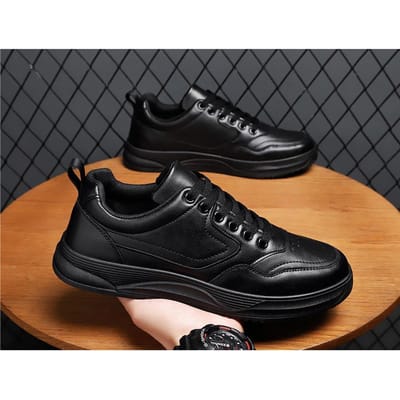 Lente Leren Sneakers Rood Casual Schoenen Hip Hop Skateboard Schoenen Man Comfortabele Dikke Zool Sneakers Voor Mannen Zwarte Sportschoenen 46 zwart