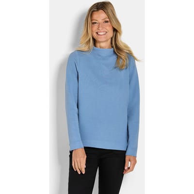 Sweatshirt met Ottomaanse structuur en een afstaande, opstaande kraag - blauw - Gr. 38 van Goldner Fashion