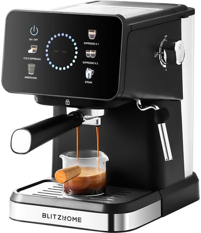 BlitzHome CM3171 espressomachine 20 bar, 1,5L waterreservoir, PID temperatuurregeling, touchscreen, heet & koud brouwen, stoompijp, EU-stekker