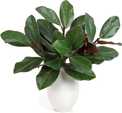 4PCS Artificial Plants Outdoor UV Resistant Fake Magnolia Leaves Home Garden Decor Faux Magnolia Stems for Pot Window - ShopVlot
