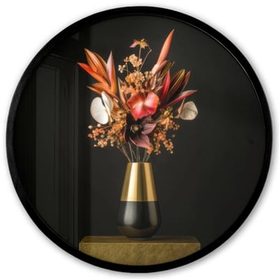 Poster in lijst Rond - Fotolijst 40x40 cm - Posters - Exotisch - Boeket - Vaas - Goud - Ronde posterlijst zwart - Decoratie - Wanddecoratie woonkamer - Muurdecoratie slaapkamer