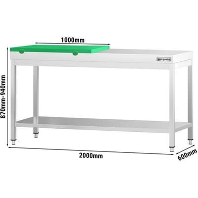 GGM Gastro Edelstahl Arbeitstisch PREMIUM - 2000x600mm - mit Grundboden - inkl. 1/2 Schneideplatte Grün