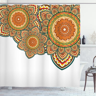 ABAKUHAUS Douchegordijn Paisley Oriental – Polyester 175x200 cm – amberbruin