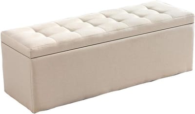 Opvouwbare Opberger Poef - Schoenenbank Zitting - Extra Zitplaatsen - Met Knopen Getufte Zitting - 60x40x40cm - Beige