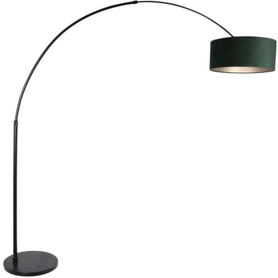 Zwarte vloerlamp/booglamp Sparkled Light 8127ZW met groen velours kap, Metaal/Textiel, Hoogte verstelbaar, Draaibaar en Uitschuifbaar, Steinhauer