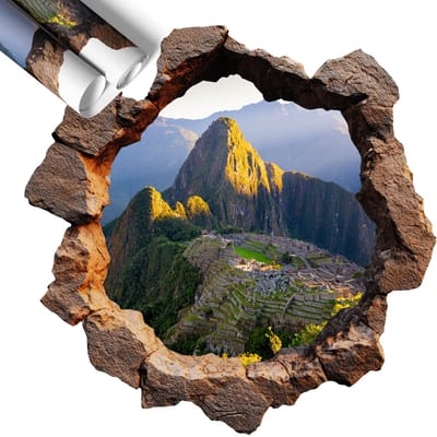 Wallfluent 3D Muursticker - Rotsvenster 3D Wandsticker Gat In De Muur - 60x60 cm - Groente 3D Sticker Gat In Stenen Muur - 3D Sticker Optische Illusie Gat - Zelfklevende Muursticker 3D Gat - Zelfklevende 3D Wandsticker Illusie