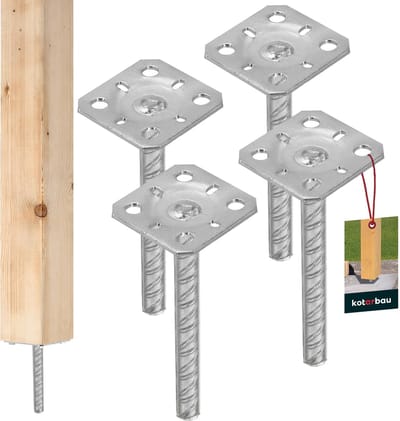 KOTARBAU® 4 st Paalhouder, Verzinkt Staal, 80 x 80 x 200 mm, Zilver, Paaldrager in Beton Storten, Betonanker voor Houten Palen, Paalhouder Schutting Beton