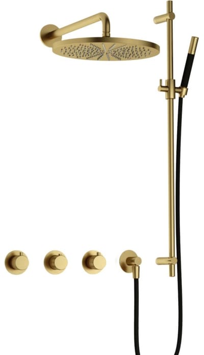 Hotbath Cobber X - CX7067 - Inbouw Regendoucheset - Geborsteld Messing PVD - 2 Stopkranen - Thermostatisch - Wandarm 40 cm - Hoofddouche 300 mm - Staafhanddouche - Glijstang 900 mm - met M106 - Waterbesparend
