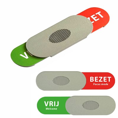 Vrij-welcome / Bezet-focus mode Schuifbordje – met subtekst – 40x170 mm – Deurindicator – Randloos Design – Antislip Schuifvlak – Zelfklevend – Duurzaam 3D-geprint Kunststof – Grijs
