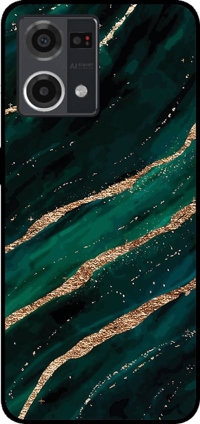 Smartphonica Telefoonhoesje Geschikt voor Oppo Reno7 4G met marmer opdruk - TPU backcover case marble design - Groen Goud geschikt voor Oppo Reno7 4G