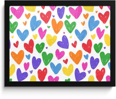 Poster in lijst - Fotolijst 40x30 cm - Posters - Hartjes - Patroon - Kleurrijk - Tekening - Posterlijst zwart - Decoratie - Wanddecoratie woonkamer - Muurdecoratie slaapkamer