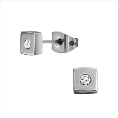 Aramat Jewels -Vierkante titanium oorbellen met kristal -Hypoallergeen